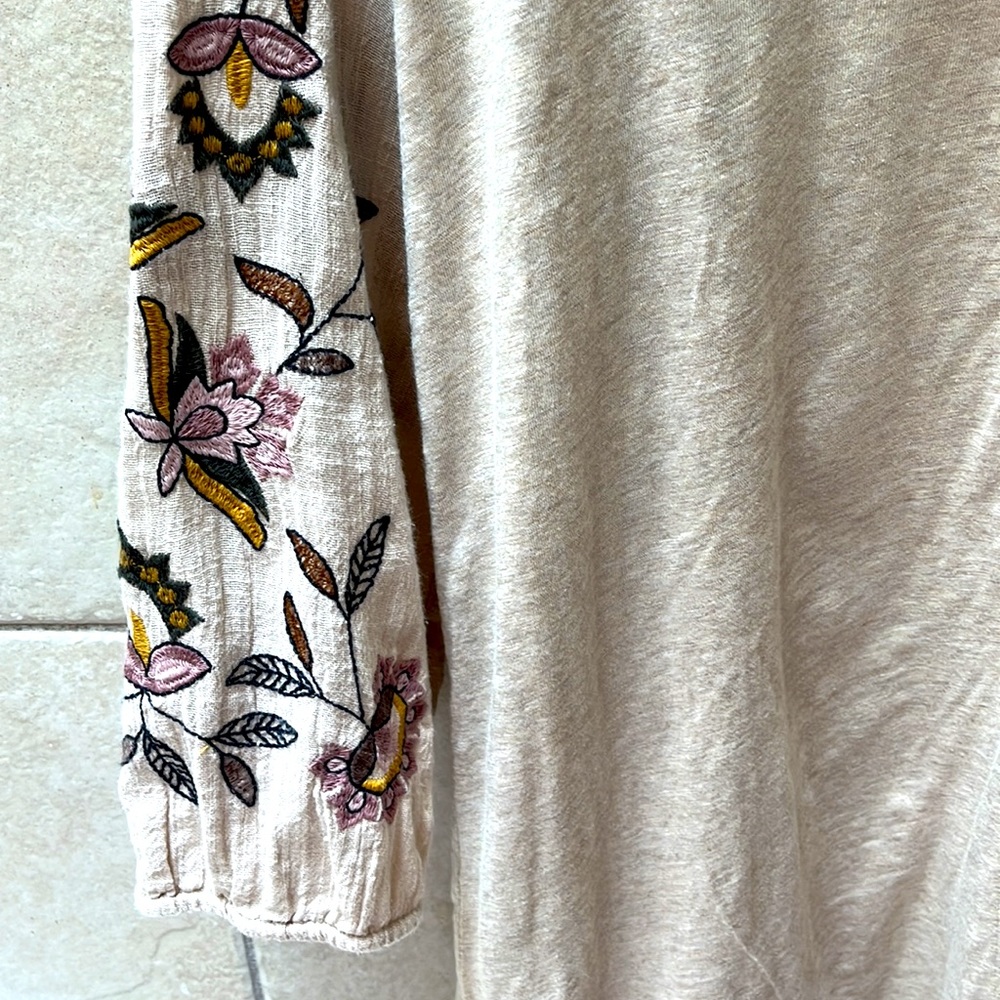 J.Jill top with embroidered sleeves